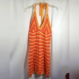 No Comment orange pink stripe knit mini dress women's M  #1537